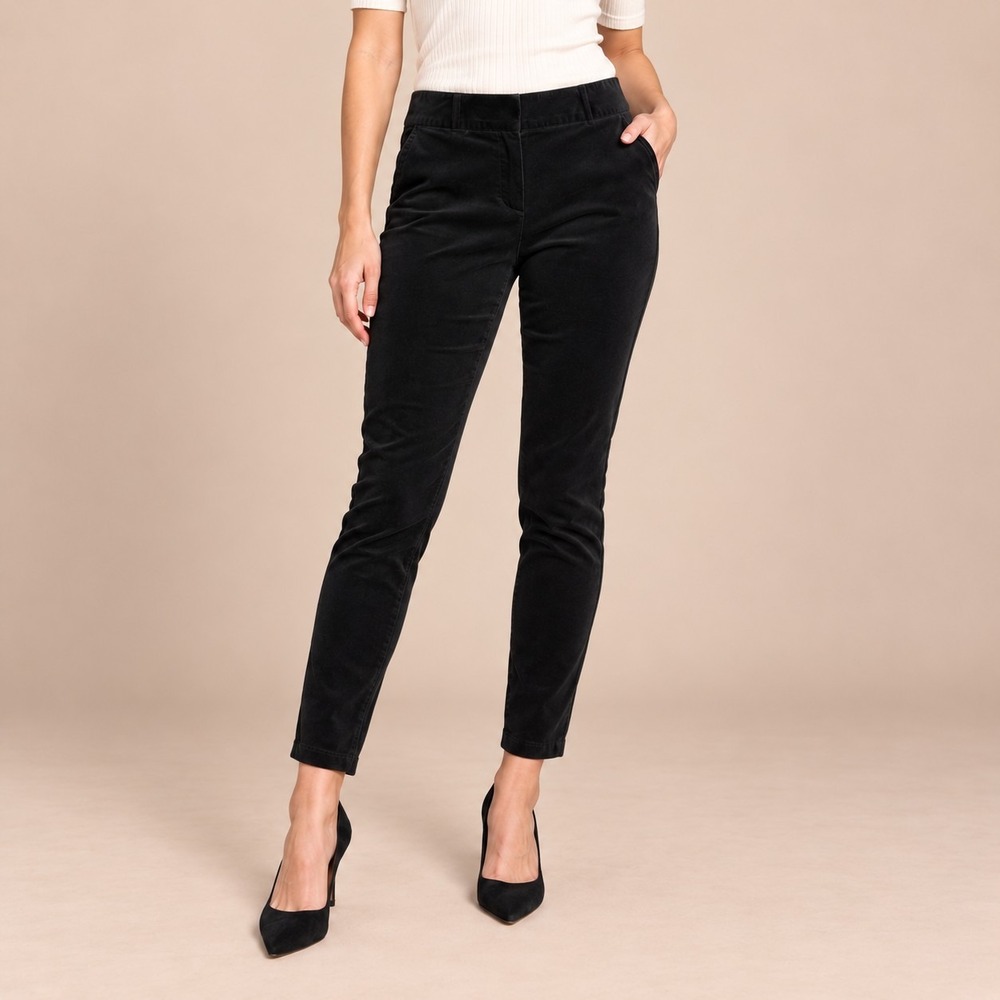 LOFT Black Velvet Marisa Skinny Pants Women's 6 Small Quiet Luxury Corpcore Chic